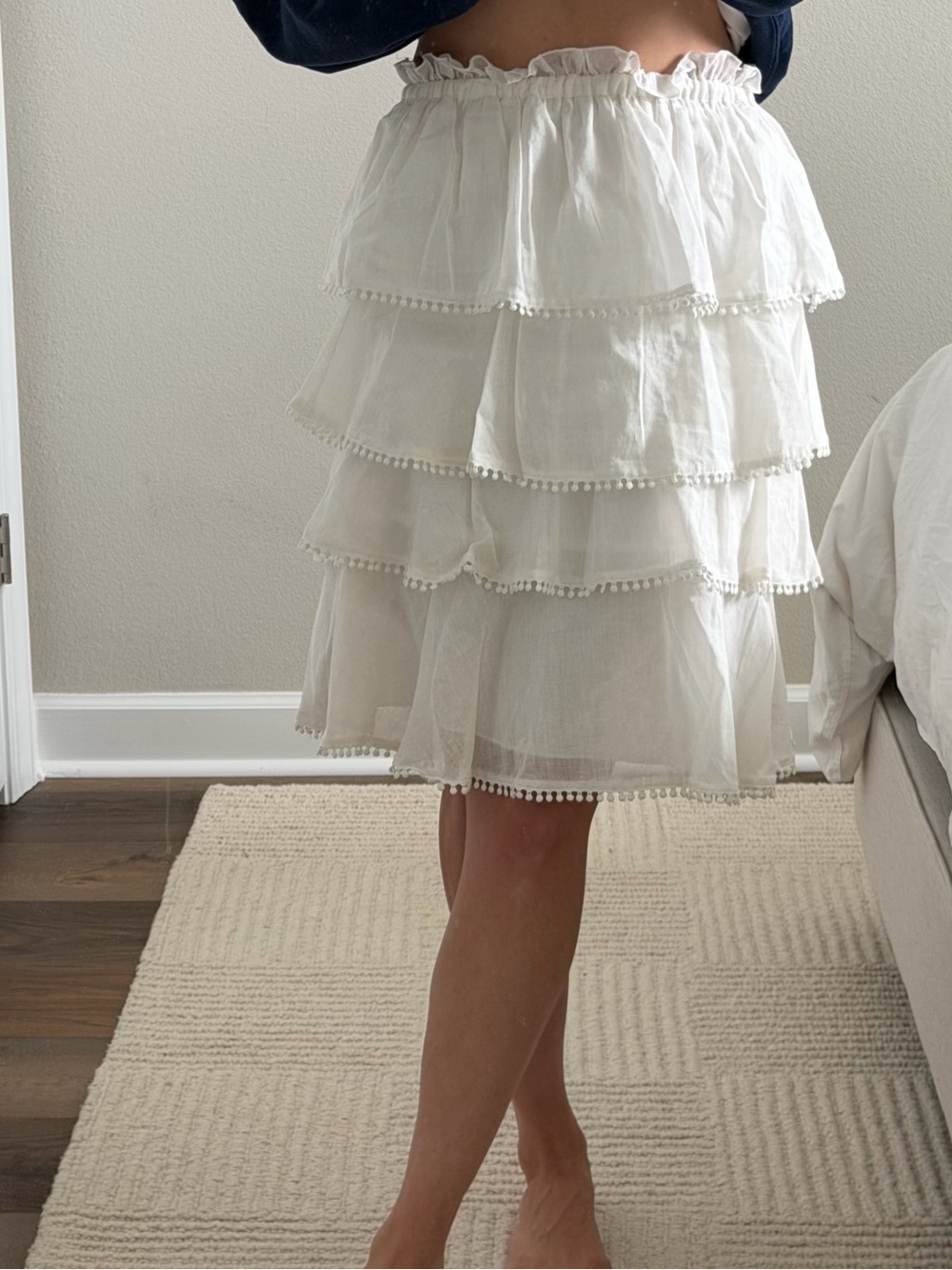 Red Carter White Tiered Pom-Pom Midi Skirt